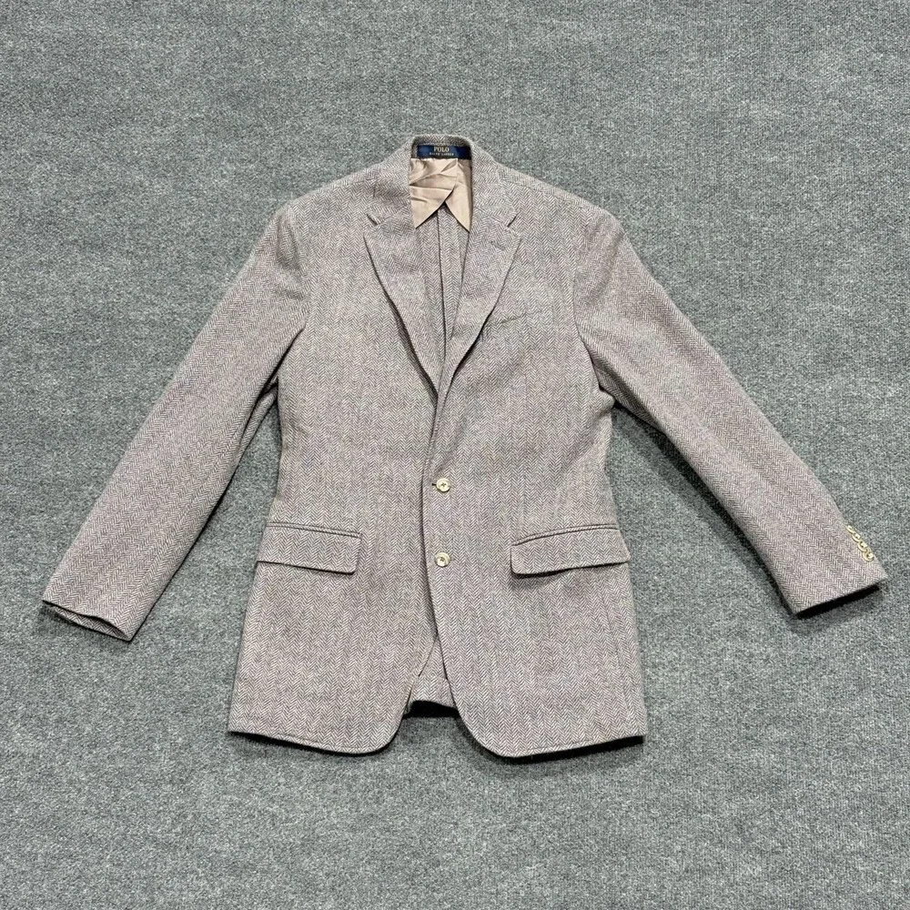 Polo Ralph Lauren Blazer Mens 42L Herringbone Wool Made Italy Sport Coat Suede